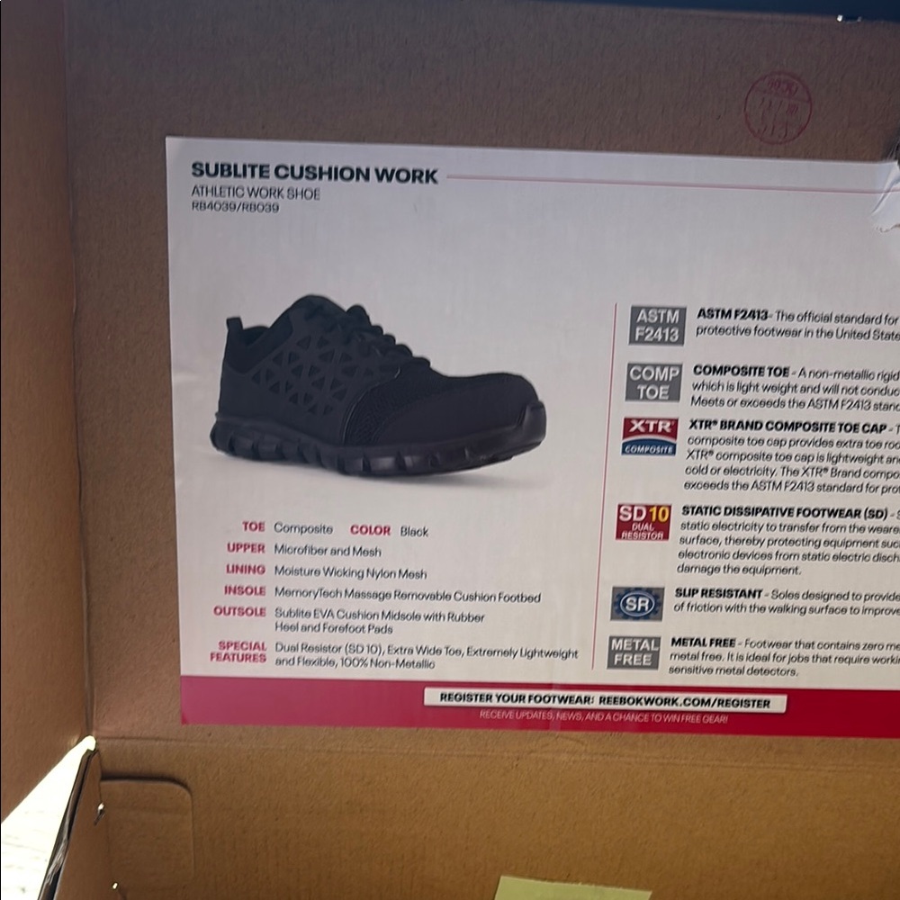 Reebok Black Sublite Cushion Work Shoes with Breathable Mesh women’s 7.5 - Picture 5 of 6